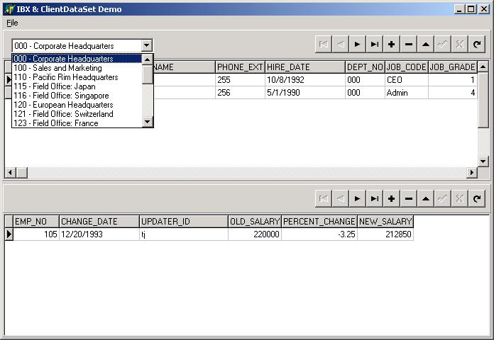 CdsIbx Main Form Showing Data & Dept Drop-down